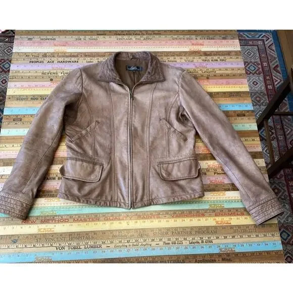 Y2K Vintage Moto Jacket Italian Leather Zip Brown SR Clothing Womens L READ - Picture 4 of 16